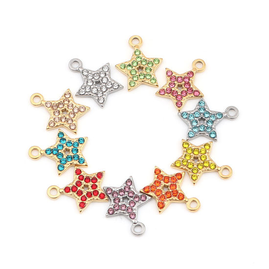 Immagine di 304 Acciaio Inossidabile Charms Stella a Cinque Punte Oro Placcato Rosso Strass 15mm x 12mm, 2 Pz
