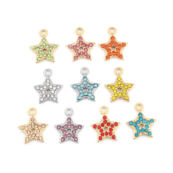 Immagine di 304 Acciaio Inossidabile Charms Stella a Cinque Punte Oro Placcato Rosso Strass 15mm x 12mm, 2 Pz
