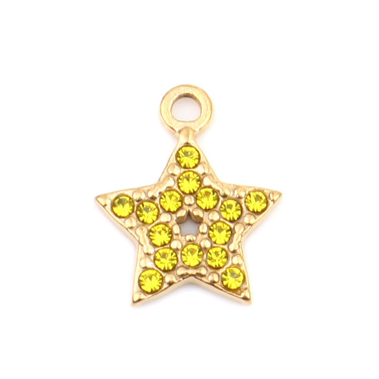 Immagine di 304 Acciaio Inossidabile Charms Ovale Oro Placcato Verde Strass 18mm x 12mm, 2 Pz