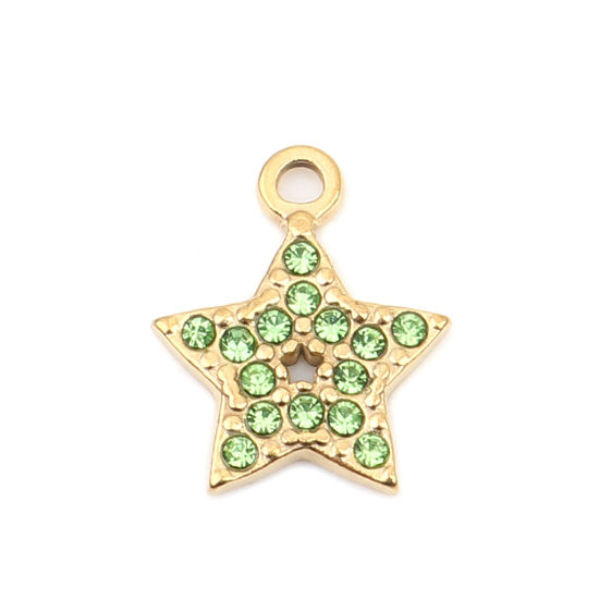 Immagine di 304 Acciaio Inossidabile Charms Ovale Oro Placcato Verde Strass 18mm x 12mm, 2 Pz