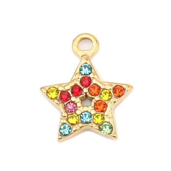 Immagine di 304 Acciaio Inossidabile Charms Ovale Oro Placcato Verde Strass 18mm x 12mm, 2 Pz