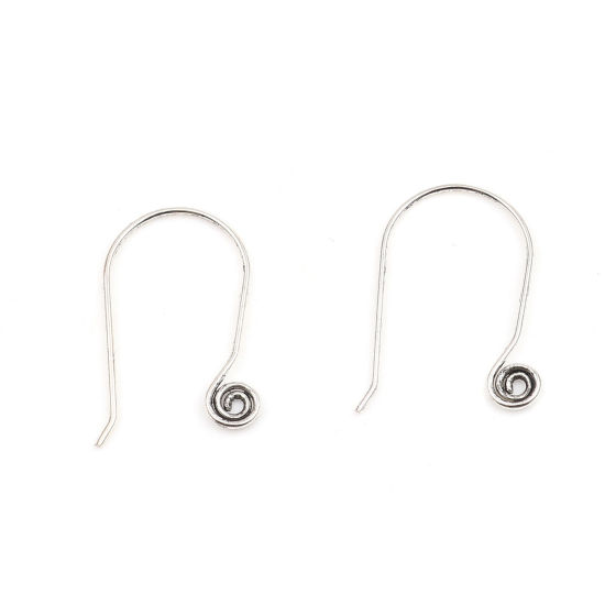 Picture of Zinc Based Alloy Ear Wire Hooks Earring Findings U-shaped Antique Silver Color W/ Loop 28mm x 18mm, Post/ Wire Size: (20 gauge), 10 PCs