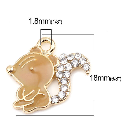 Immagine di Lega di Zinco Charms Scoiattolo Oro Placcato Cachi Trasparente Strass Smalto 18mm x 17mm , 5 Pz