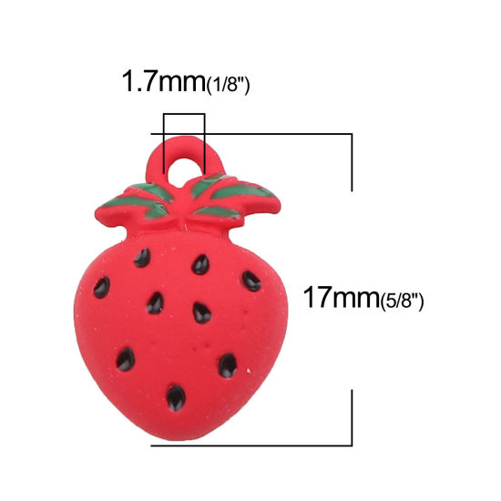 Immagine di Lega di Zinco Charms Fragola Rosso Pittura 17mm x 11mm , 10 Pz
