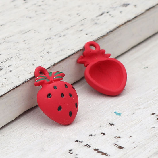 Immagine di Lega di Zinco Charms Fragola Rosso Pittura 17mm x 11mm , 10 Pz