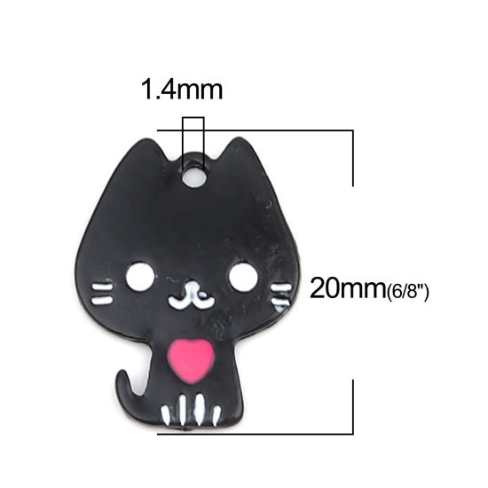 Immagine di Lega di Zinco Charms Gatto Nero Cuore 20mm x 15mm , 10 Pz