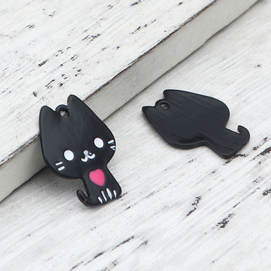 Immagine di Lega di Zinco Charms Gatto Nero Cuore 20mm x 15mm , 10 Pz