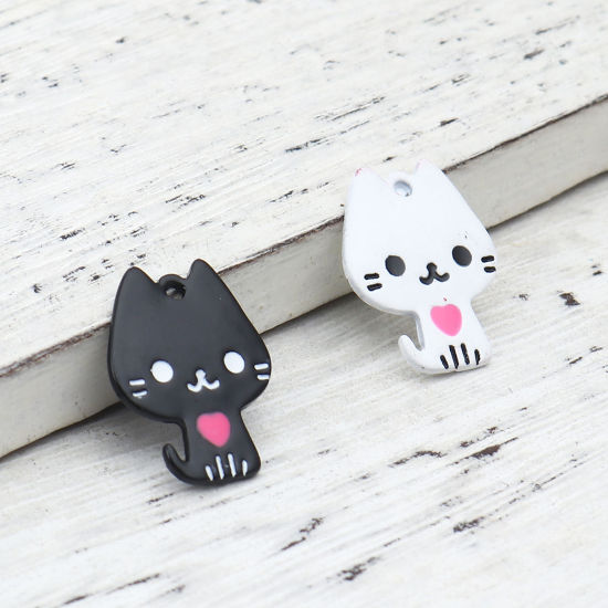 Immagine di Lega di Zinco Charms Gatto Nero Cuore 20mm x 15mm , 10 Pz