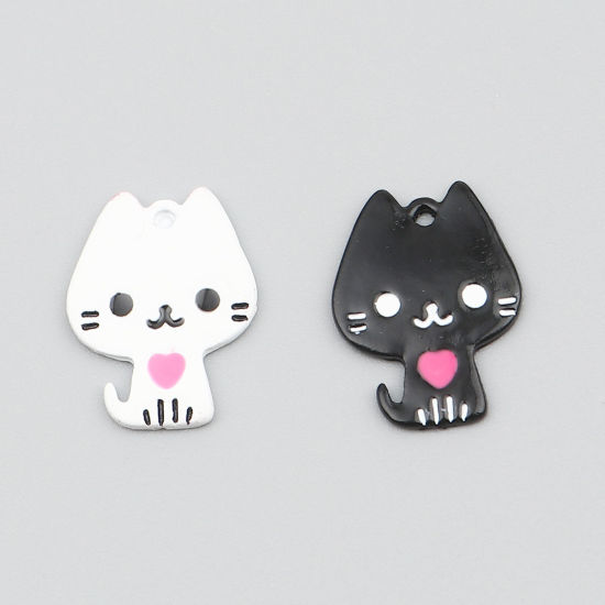 Immagine di Lega di Zinco Charms Gatto Nero Cuore 20mm x 15mm , 10 Pz