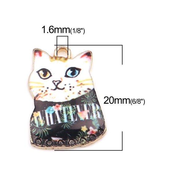 Immagine di Lega di Zinco Charms Gatto Oro Placcato Multicolore Smalto 20mm x 14mm , 10 Pz