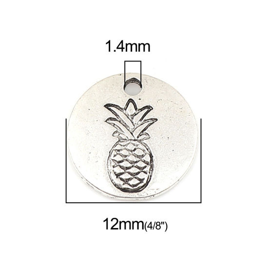 Bild von Zinklegierung Charms Rund Antiksilber Ananas 12mm D., 50 Stück