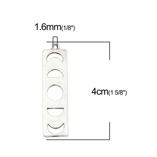 Bild von Zinklegierung Galaxis Anhänger Rechteck Antiksilber Mond 40mm x 10mm, 20 Stück