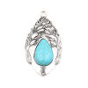 Imagen de Aleación de metal de Zinc + Acrílico Colgantes Óvalo Plata Antigua Verde Azul Hoja Imitación de turquesa 76mm x 42mm, 1 Unidad