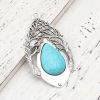 Imagen de Aleación de metal de Zinc + Acrílico Colgantes Óvalo Plata Antigua Verde Azul Hoja Imitación de turquesa 76mm x 42mm, 1 Unidad