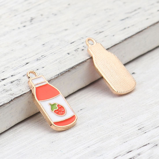 Immagine di Lega di Zinco Charms Oro Placcato Bianco & Arancione Bevande Smalto 22mm x 10mm , 20 Pz