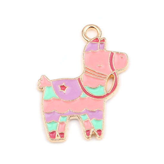 Immagine di Lega di Zinco Charms Cavallo Oro Placcato Multicolore Smalto 27mm x 20mm , 10 Pz