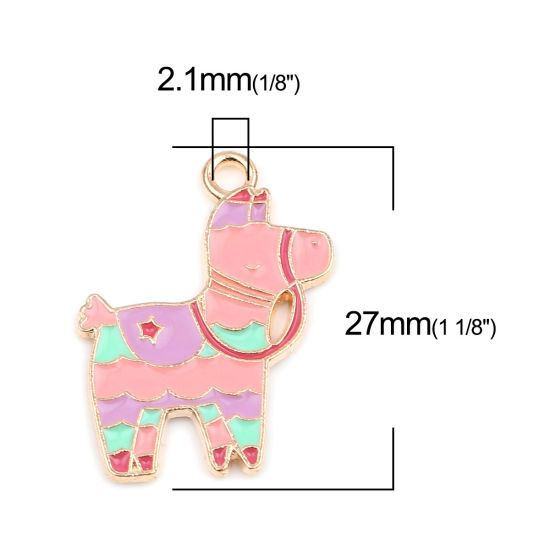Immagine di Lega di Zinco Charms Cavallo Oro Placcato Multicolore Smalto 27mm x 20mm , 10 Pz