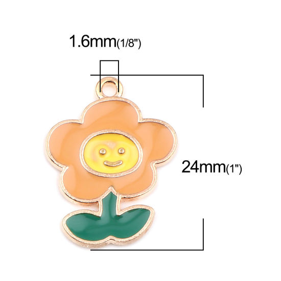Immagine di Lega di Zinco Charms Fiore Oro Placcato Arancione Sorriso Smalto 24mm x 18mm , 20 Pz