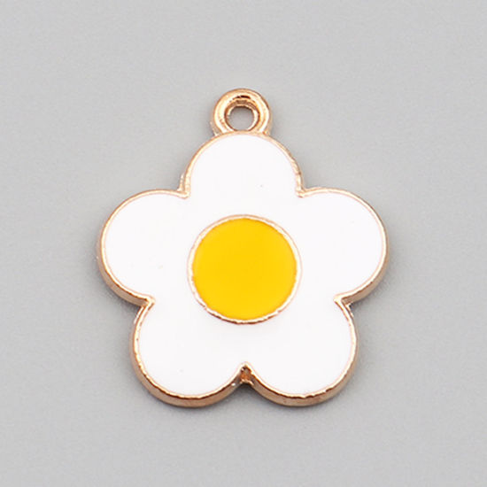 Immagine di Lega di Zinco Charms Fiore Oro Placcato Bianco & Giallo Smalto 22mm x 19mm , 20 Pz