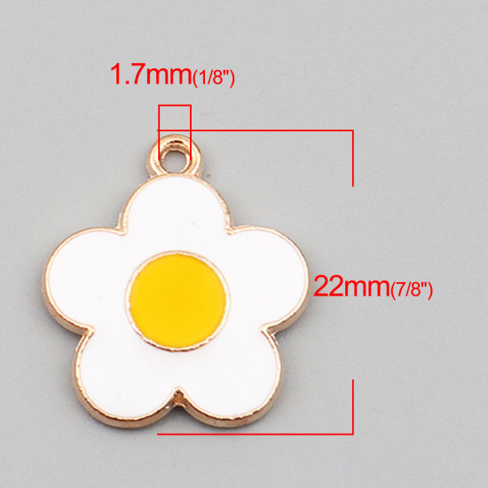 Immagine di Lega di Zinco Charms Fiore Oro Placcato Bianco & Giallo Smalto 22mm x 19mm , 20 Pz