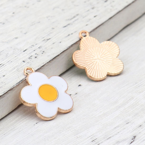Immagine di Lega di Zinco Charms Fiore Oro Placcato Bianco & Giallo Smalto 22mm x 19mm , 20 Pz