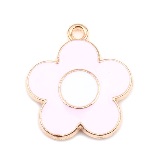 Immagine di Lega di Zinco Charms Fiore Oro Placcato Bianco & Rosa Pallido Smalto 22mm x 19mm , 20 Pz
