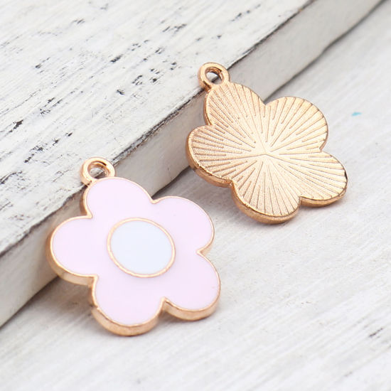 Immagine di Lega di Zinco Charms Fiore Oro Placcato Bianco & Rosa Pallido Smalto 22mm x 19mm , 20 Pz