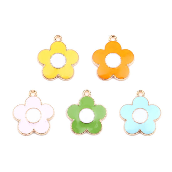 Immagine di Lega di Zinco Charms Fiore Oro Placcato Bianco & Rosa Pallido Smalto 22mm x 19mm , 20 Pz