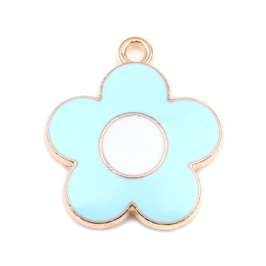 Immagine di Lega di Zinco Charms Fiore Oro Placcato Bianco & Blu Pallido Smalto 22mm x 19mm , 20 Pz