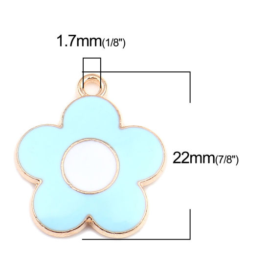 Immagine di Lega di Zinco Charms Fiore Oro Placcato Bianco & Blu Pallido Smalto 22mm x 19mm , 20 Pz