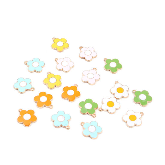 Immagine di Lega di Zinco Charms Fiore Oro Placcato Bianco & Blu Pallido Smalto 22mm x 19mm , 20 Pz