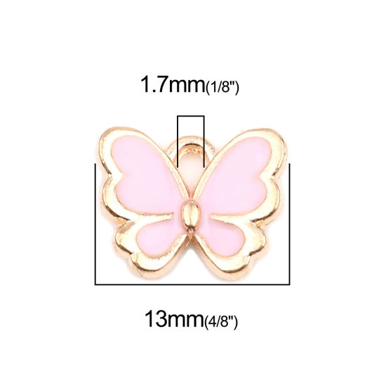 Bild von Zinklegierung Insekt Charms Schmetterling Vergoldet Hellrosa Emaille 13mm x 11mm, 20 Stück