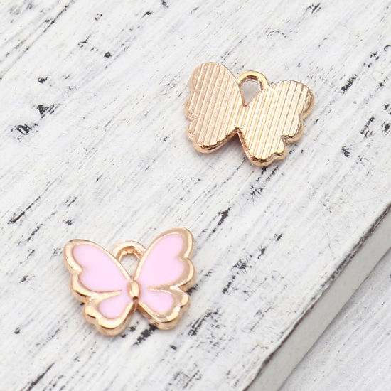 Picture of Zinc Based Alloy Insect Charms Butterfly Animal Gold Plated Light Pink Enamel 13mm x 11mm, 20 PCs