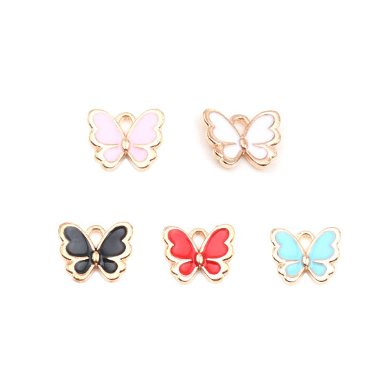 Picture of Zinc Based Alloy Insect Charms Butterfly Animal Gold Plated Light Pink Enamel 13mm x 11mm, 20 PCs