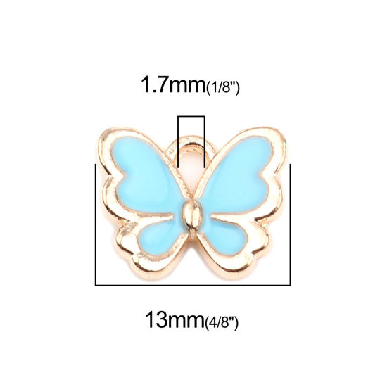 Bild von Zinklegierung Insekt Charms Schmetterling Vergoldet Hellblau Emaille 13mm x 11mm, 20 Stück