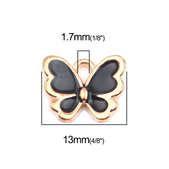 Bild von Zinklegierung Insekt Charms Schmetterling Vergoldet Schwarz Emaille 13mm x 11mm, 20 Stück