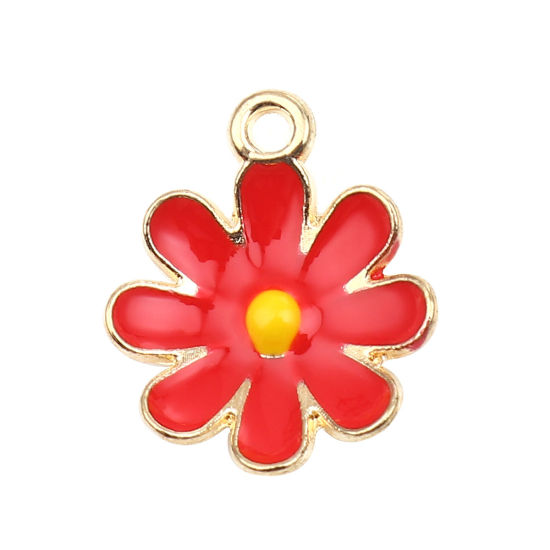 Immagine di Lega di Zinco Charms Fiore Margherita Oro Placcato Rosso Smalto 18mm x 15mm , 20 Pz