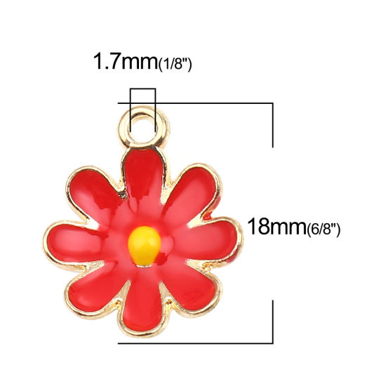 Immagine di Lega di Zinco Charms Fiore Margherita Oro Placcato Rosso Smalto 18mm x 15mm , 20 Pz