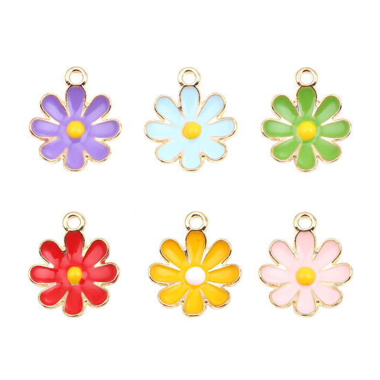 Immagine di Lega di Zinco Charms Fiore Margherita Oro Placcato Rosso Smalto 18mm x 15mm , 20 Pz