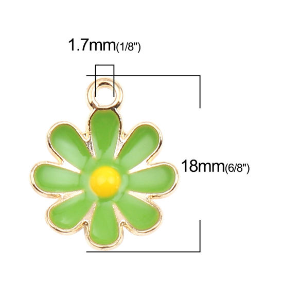 Immagine di Lega di Zinco Charms Fiore Margherita Oro Placcato Verde Smalto 18mm x 15mm , 20 Pz