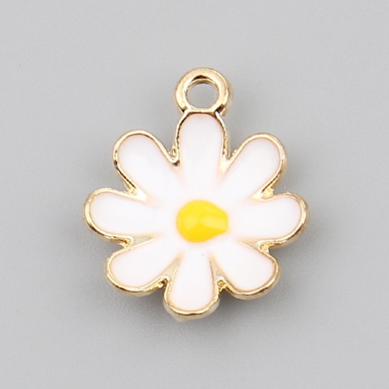 Immagine di Lega di Zinco Charms Fiore Margherita Oro Placcato Bianco Smalto 18mm x 15mm , 20 Pz