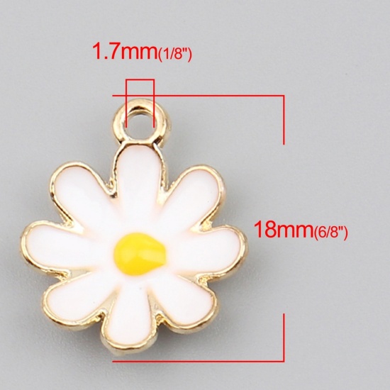 Immagine di Lega di Zinco Charms Fiore Margherita Oro Placcato Bianco Smalto 18mm x 15mm , 20 Pz