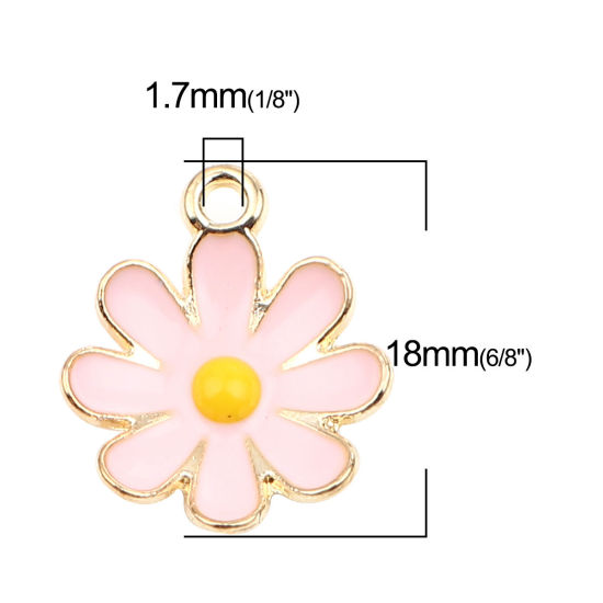 Immagine di Lega di Zinco Charms Fiore Margherita Oro Placcato Rosa Chiaro Smalto 18mm x 15mm , 20 Pz