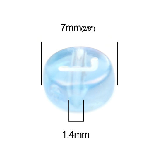 Picture of Acrylic Beads Flat Round At Random Initial Alphabet/ Capital Letter Pattern AB Color About 7mm Dia., Hole: Approx 1.4mm, 500 PCs