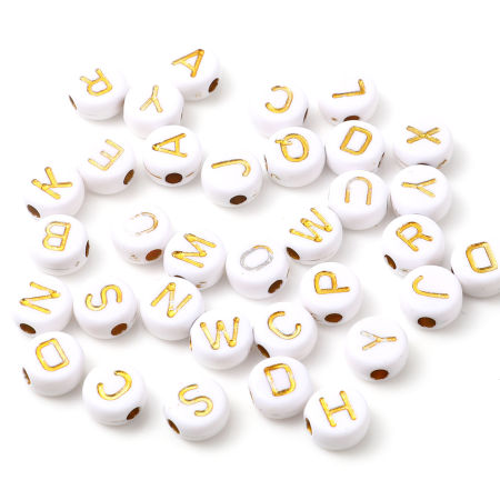 Picture of Acrylic Beads Flat Round Number Pattern
