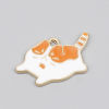 Picture of Zinc Based Alloy Charms Cat Animal Gold Plated White & Orange Enamel 28mm x 16mm, 10 PCs