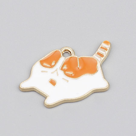 Zinc Based Alloy Charms Cat Animal Gold Plated White & Orange Enamel 28mm x 16mm, 10 PCs