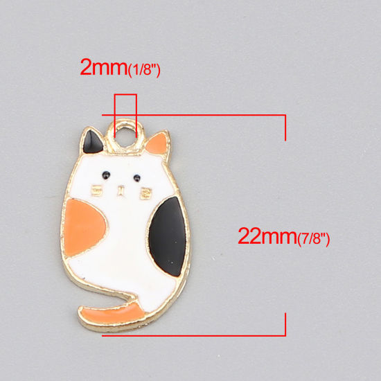 Immagine di Lega di Zinco Charms Gatto Oro Placcato Multicolore Smalto 22mm x 13mm , 10 Pz