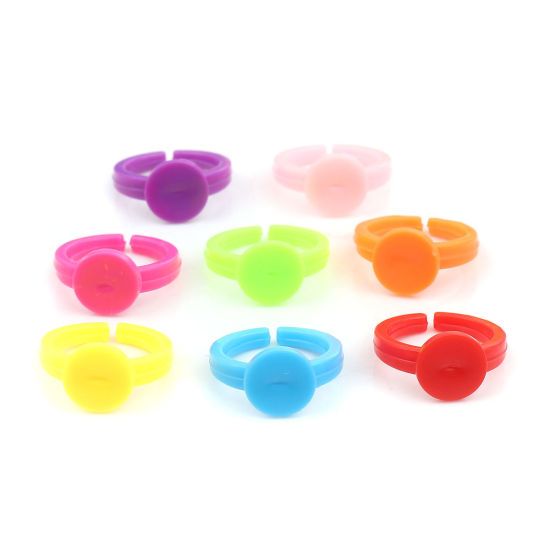 Picture of Plastic Open Cabochon Settings Rings Fuchsia Round (Fits 9mm Dia.) 13.7mm(US Size 2.5), 100 PCs