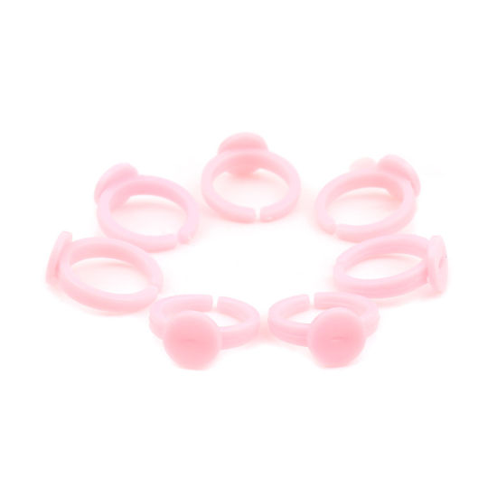Picture of Plastic Open Cabochon Settings Rings Pink Round (Fits 9mm Dia.) 13.7mm(US Size 2.5), 100 PCs